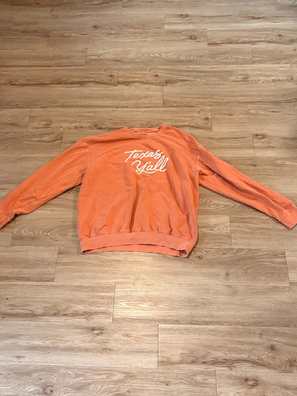 Rust Orange Crewneck Sweatshirt with 'Texas Y'all' Script